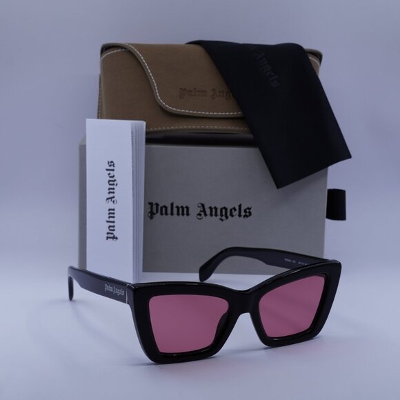 Palm Angels PERI091 ROSEVILLE 1021 Sunglasses Black Cat Eye Frame, Peach Lenses